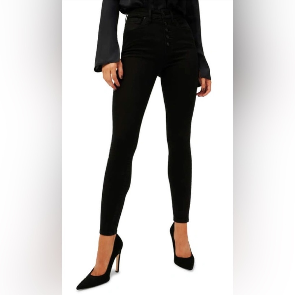 Good American Good Waist Button Fly Ankle Skinny Jeans | Size 6/28 | Black001